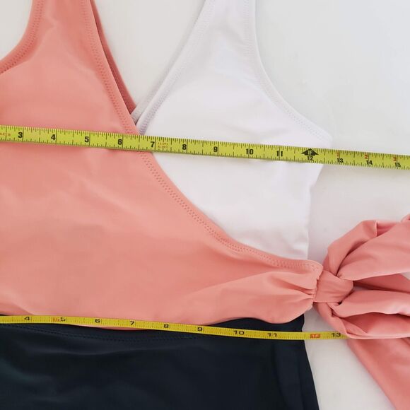 NEW!! CUPSHE SIZE S Pink Navy Blue Color Block Wrap Tie One Piece Swimsuit - Picture 9 of 10